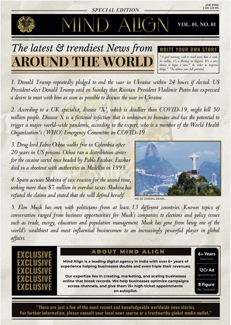 Mind Align Daily, Vol. 01 No. 01: News from around the world
